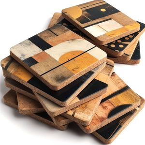 Juego de Posavasos Modernos Abstractos de Madera al por Mayor, Cuadrados, de Corcho, Resistentes al Calor, para Decoración de Mesa, Personalizables - Product Image 1