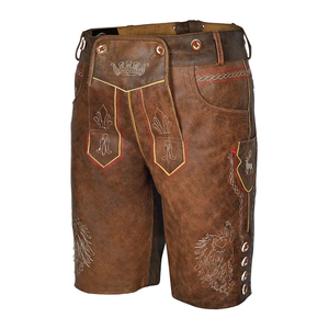 Premium Quality <b>Mens</b> Vintage <b>Brown</b> Leather Lederhosen <b>Shorts</b> with Cross Back Suspenders Criss Cross Lacing and Embroidery - Product Image 4
