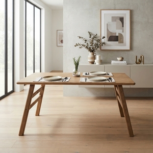 <b>Solid</b> <b>Wood</b> Rectangular Dining Table Modern Minimalist A Line Frame Leg Natural Teak Style Wooden <b>Desk</b> Home Dining Room Furniture - Product Image 2