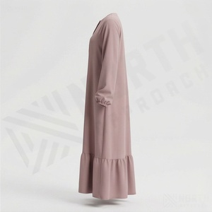 Abaya élégante et modeste à col en V droit, longueur cheville, légère, mode islamique pour femmes, 100% polyester respirant, vente au détail et en gros - Product Image 3