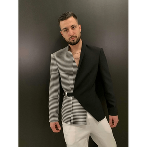 Blazer asymétrique pour homme, déstructuré, avec panneau pied-de-poule et fermeture à boucle latérale - Product Image 3