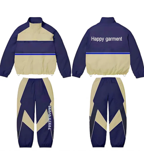 Custom Men's Side Button Flared <b>Nylon</b> Windbreaker <b>Jogger</b> Set Loose Casual Cargo Tracksuit Fully customized embroidery for logos - Product Image 2