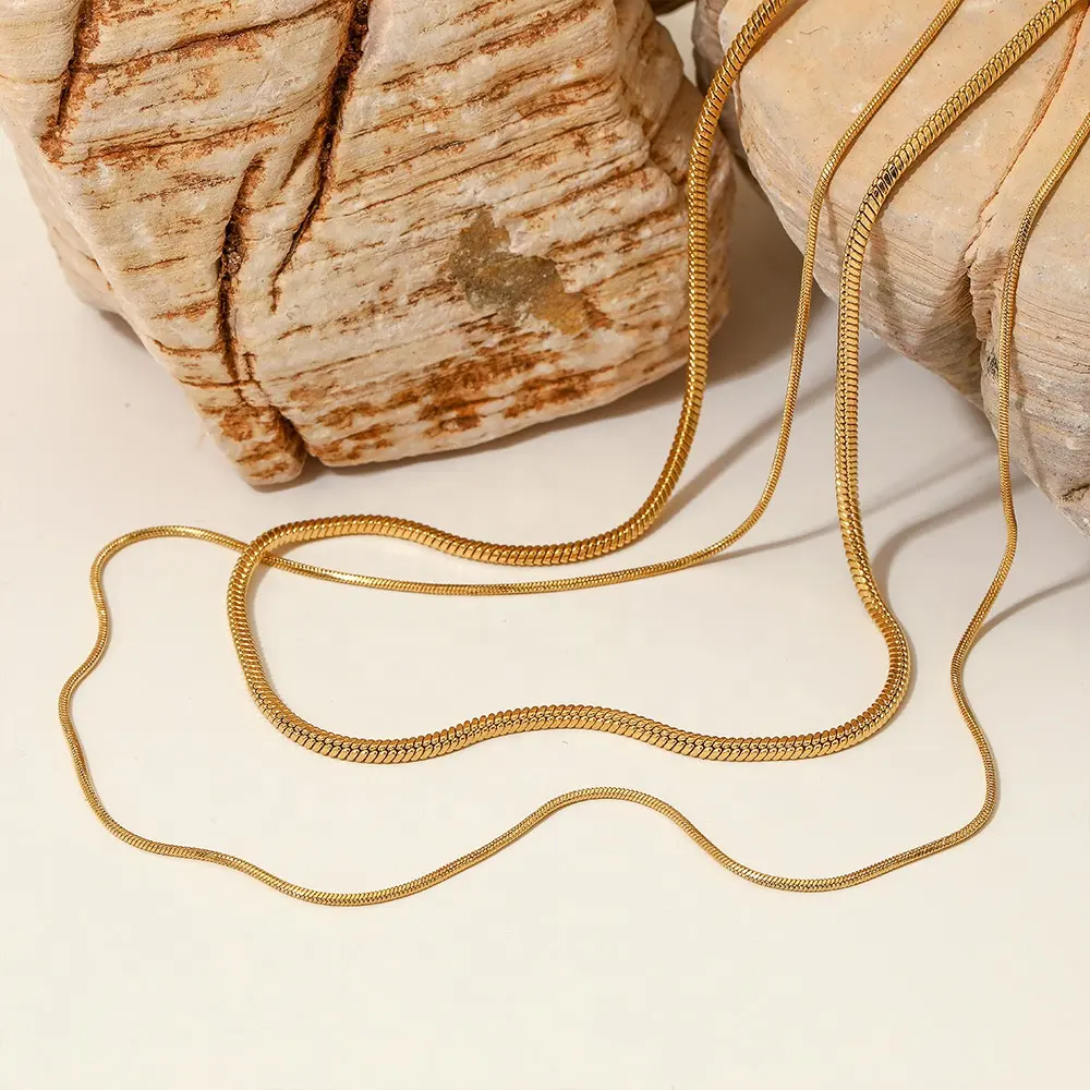 Clioro đồ trang sức mới Ins mạ vàng thép không gỉ chất lượng cao hai lớp vuông rắn xương Chuỗi vòng cổ đồ trang sức hợp thời trang