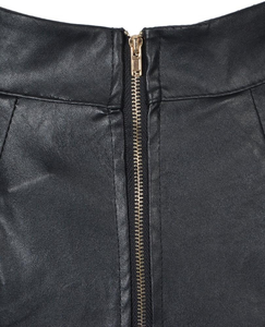 Jupes en cuir toutes saisons pour femmes, taille haute, asymétriques, mini-jupe en cuir PU, couleur unie, sexy, coupe ajustée - Product Image 6