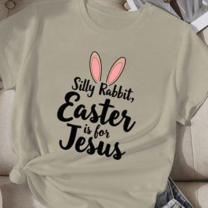 T-shirt décontracté imprimé pour femme Silly Rabbit Easter Is For Jesus avec motif oreilles de lapin, col rond, manches courtes, printemps-été - Product Image 3