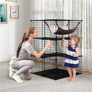 74x74x107.5cm Black Cat Cage 3-Tier DIY Assembly with Hammock and Ladders for 1-3 Cats or <b>Small</b> Pets PP+Metal Material - Product Image 2