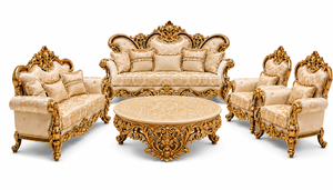Ensemble de canapés en L de style château traditionnel sur mesure en bois de teck luxueux avec revêtement en velours et dossier capitonné pour salon, villas aux États-Unis - Product Image 6