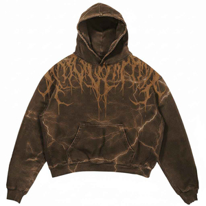 Sudadera con Capucha Estilo Hip Hop, con Efecto Desgastado y Bajo sin Rematar, Impresión Personalizada, Servicio OEM, 100% Algodón, Corte Regular, Secado Rápido y Transpirable - Product Image 2