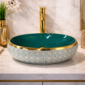 Vasque en céramique ovale de 36 cm, motif mosaïque bleue, design Tribal Culture Premium, pour comptoir - Product Image 4