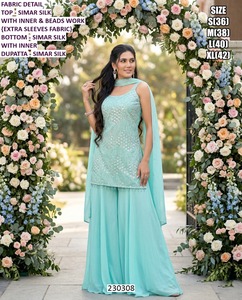 ชุดพาลาซโซ่ยาวถึงพื้นสีเขียวมรกต นูร์ บันดานี สำหรับงานแต่งงานชินอน ซิมาร์ในเทศกาลดีวาลี พร้อมคุณสมบัติแห้งเร็ว ใช้ได้ทุกฤดู - Product Image 5