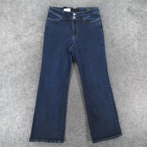 Pantalon évasé ample pour femme de haute qualité, en jean de coton, taille haute, coupe large, bleu délavé vintage - Product Image 1