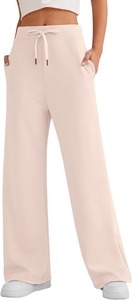 Pantalon en molleton taille haute à jambes larges pour femme, couleur unie, coupe ample, avec cordon de serrage, décontracté, longueur totale, avec poches, style printemps - Product Image 6