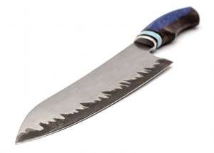 Couteau de chef japonais en acier forgé artisanal, manche en résine bleue, outil de cuisine - Product Image 5