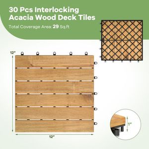 30 Pezzi di Piastrelle Incastrabili in Legno di Acacia 12 X 12 Pollici per Patio e Terrazza con Listelli Dritti - Product Image 6