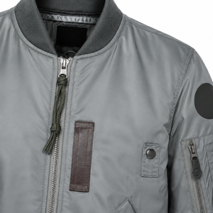 Gray Bomber Jacket Full Sleeve Zipper Closure Stand Collar <b>Quilted</b> Polyester Woven Silk Finished Autumn Winter Men's Outerwear - Product Image 6