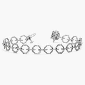 Pavé Diamond Octagon Link <b>Bracelet</b> in White Gold - Product Image 5