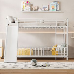 Lit superposé en métal blanc pour enfants, taille double, avec glissière et barrières de sécurité - Product Image 2