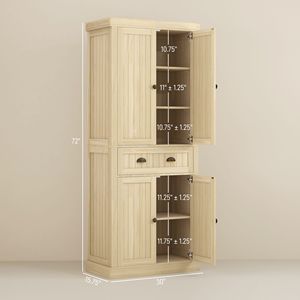 Armadio Dispensa Moderno da Cucina da 72 Pollici con 4 Ante in Truciolato, 2 Ripiani Regolabili e Cassetto in Legno MDF - Product Image 3