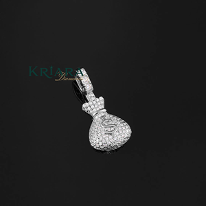 Pendentif Sac d'Argent en Argent 925 avec Diamants de Laboratoire et Symbole Dollar, Bijou Hip-Hop Unisexe - Product Image 4