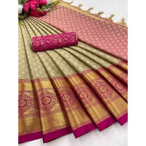 Sari de Algodón y Seda AURA para Fiestas, Estilo Sencillo, Marca CHICKOO - Product Image 1