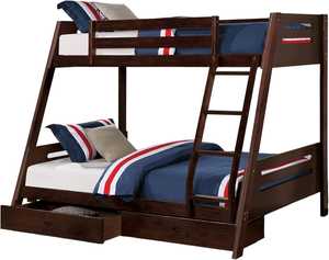 Cama litera doble sobre matrimonial de madera maciza de pino, diseño tradicional color marrón espresso TNT, duradera, con escalera y 2 cajones, de Binh Duong. - Product Image 3