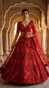 Vestido de novia tradicional Divyam Creation, bordado, de malla, con relieve, de secado rápido, elástico, largo hasta el suelo, estilo India-Pakistán para mujer - Product Image 3