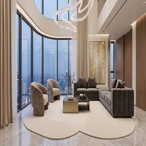 Luxury Off White Textured <b>Wool</b> Rug Curved Shape Floor Carpet Modern Designer Home Decor Accent For Sophisticated Living Room Rug - Product Image 1