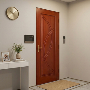 Porte intérieure contemporaine en bois massif avec design à rainures courbes, surface finie, ouverture manuelle pour usage d'entrée GA-13L - Product Image 1