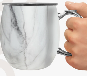 Mug Moscow Mule en marbre blanc 16oz, tasse en acier inoxydable avec poignée, finition miroir, durable, pour jus, vente chaude - Product Image 2