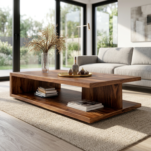 Table basse en bois moderne, design minimaliste, étagère de rangement, meubles de salon, finition naturelle - Product Image 4