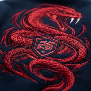 Men's Red <b>Jacket</b> Baseball <b>Letterman</b> <b>Jacket</b> Wool Body Leather Sleeves Embroidered Snake Design Team Bomber <b>Jacket</b> - Product Image 6