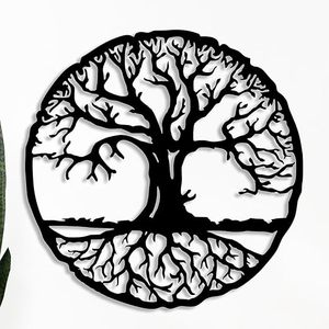 Décoration murale en métal Arbre de Vie, Art mural rond rustique, Décoration murale naturelle pour ferme, salon, chambre, bureau - Product Image 5