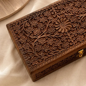 Factory price hand carved <b>wooden</b> jewelry <b>box</b> antique brown mango wood keepsake storage organsizer <b>box</b> - Product Image 3