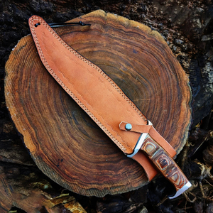 Cuchillo de caza hecho a mano con hoja fija de acero inoxidable, cuchillo táctico de supervivencia para exteriores, para pesca, camping y senderismo, con funda de cuero. - Product Image 6
