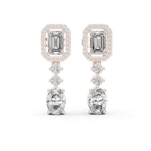 Pendientes de Fiesta de Oro Rosa de 14k con Diamantes de Corte Ovalado/Esmeralda/Redondo para Mujer |   Diamante Cultivado Nuevo - Product Image 1