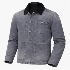 <b>Men</b>’s Vintage <b>Denim</b> Workwear <b>Jacket</b> Corduroy Collar Button Front Casual Streetwear Jean <b>Jacket</b> OEM ODM - Product Image 2