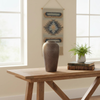 Nouvelle Arrivée Vase de Sol Art Déco Post-moderne Blanc et Marron en Céramique et Terre Cuite, Fait Main, pour Entrée, Bureau, Décoration Intérieure et Mariage