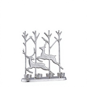 Z M CREATIONS Running 3 Antler Reindeer Xmas Tree Pillar Sculpture Table Decor Metal Christmas Indoor Festive Decorative Deer - Product Image 1
