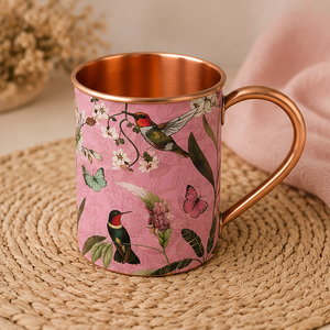 Mug en cuivre pur artisanal, impression artistique bleu royal de style palais, mug décoratif en cuivre, fait main par un artisan - Product Image 6