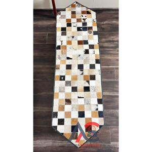 2026 New Elegant Handcrafted Genuine Cowhide Leather Table Runner Checkered Patchwork Designer Pattern Home Decor Dining Table - Product Image 1