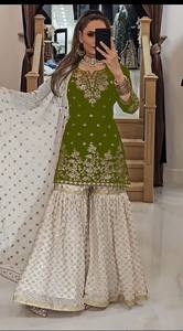 Ensemble de robe traditionnelle indienne pakistanaise pour femmes, longueur cheville, brodée, avec dupatta, coupe classique, polyester, tenue de mariage - Product Image 2