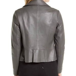 Vêtements élégants pour femmes avec poches, veste de moto en cuir véritable à manches longues avec fermeture éclair - Product Image 2