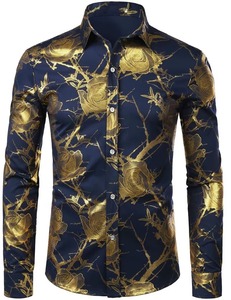 Chemise à manches longues florale pour homme, décontractée et polyvalente, style urbain, col à revers, chic décontracté, en polyester tissé - Product Image 6