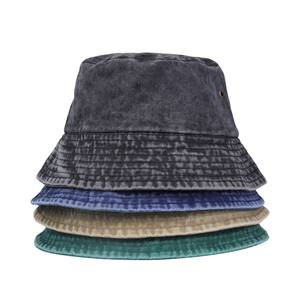 Unisex High Quality Washed Color Denim <b>Bucket</b> <b>Hats</b> Custom Embroidered Logo Fisherman Style Casual Plaid for Outdoor Travel - Product Image 1