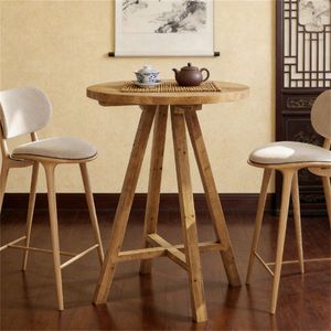 Tavolo da Bar Rotondo in Legno Massello, Design Robusto, Piccolo Tavolino da Caffè per Esterni - Product Image 1