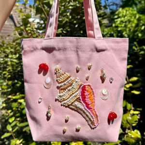 Bolsa de Mano de Lona de Algodón con Cuentas y Bordado, Bolsa de Compras Reutilizable, Bolso de Hombro para la Playa, Viajes, Compras Diarias para Mujer - Product Image 1