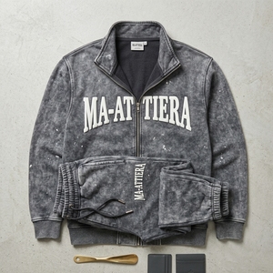 Conjunto Deportivo para Hombre, Color Gris Carbón, Lavado Ácido, con Cierre, Sudadera Bordada, Pantalones Jogger, Ropa Deportiva, Casual - Product Image 5