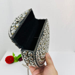 Indian Ethnic Style Modern Gold-Plated Evening Clutch Purse <b>Silver</b> Stone Handmade Mosaic Women's - Product Image 5