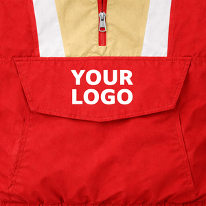<b>Men's</b> Red Yellow White Color Block Hooded <b>Half</b>-<b>Zip</b> Bomber <b>Jacket</b> Front Pocket Custom Logo Printing Waterproof Windproof Winter - Product Image 5