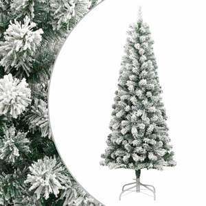 Sapin de Noël en fer de 82,7 pouces avec décorations festives en PVC vert et blanc à charnières - Product Image 1